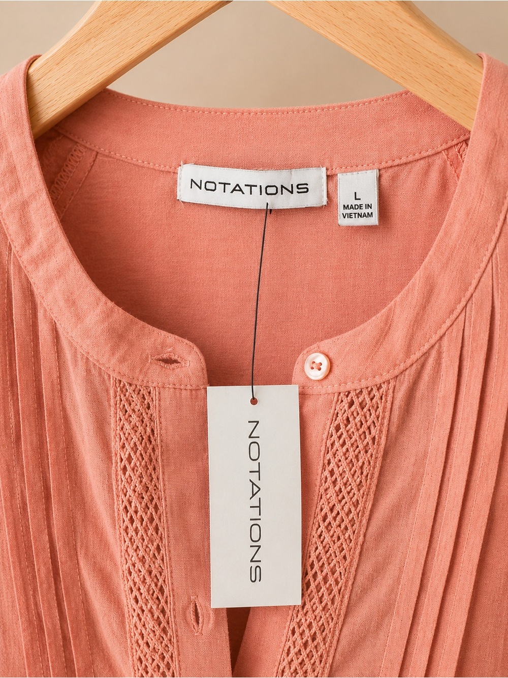 Notations Coral Pink Crochet-Trim Button Front Blouse - Picture 4 of 4